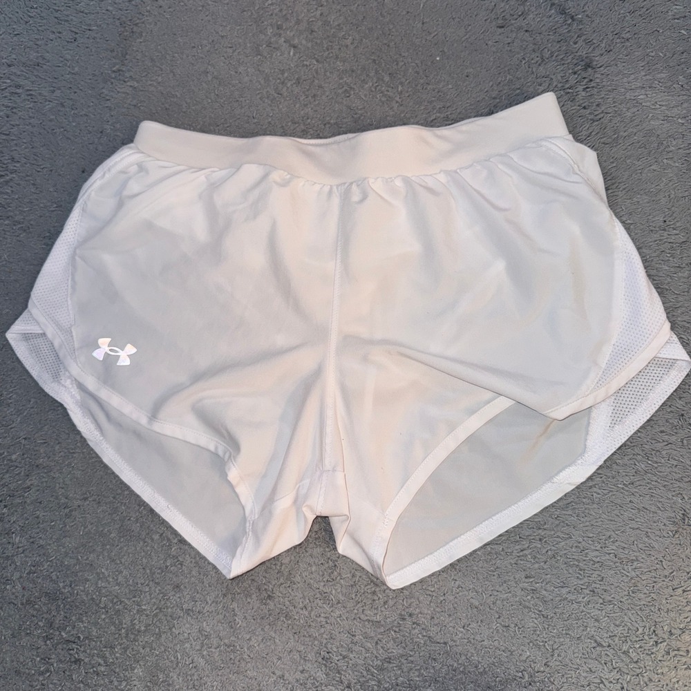 Under Armour Women Fly By Running Shorts Small White HeatGear Mesh Panels